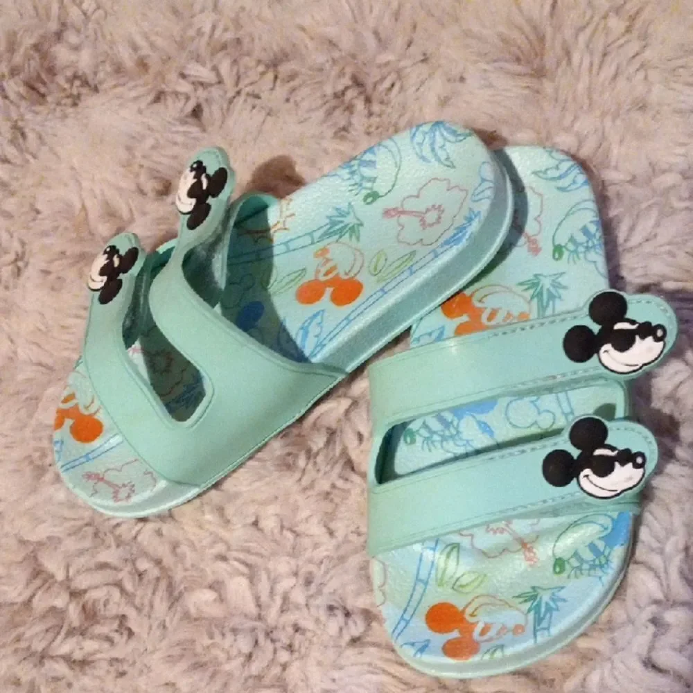 Disney Mint Green Slide Sandals with Mickey Design